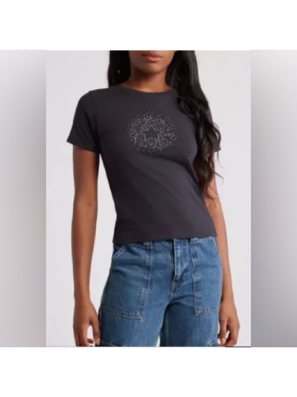 Golden Hour Star Rhinestone T shirt - size XL - soft black
